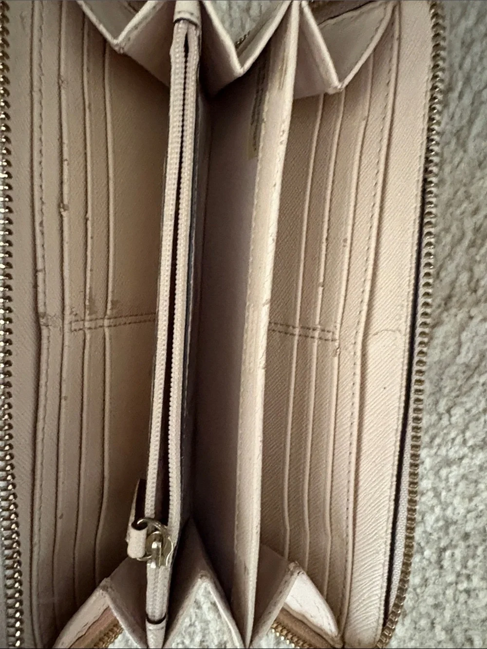 Coach Beige Signature Wallet with Teal Center Stripe